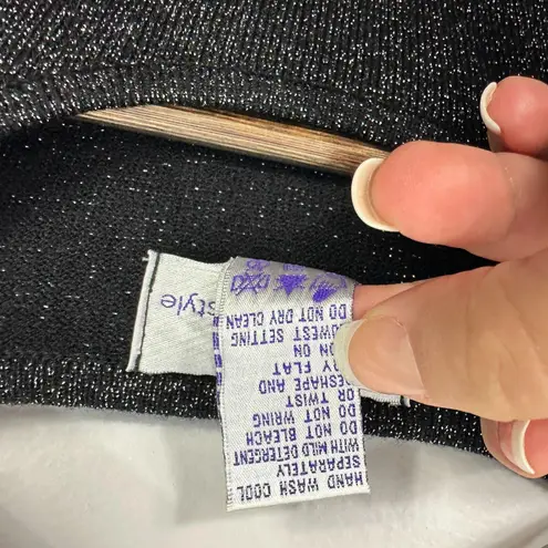 Susan Graver Short Sleeve Top Women M Black Metallic Knit Sparkle Party Retro