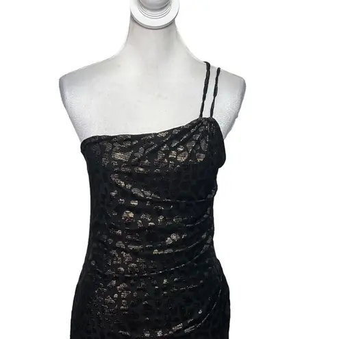 IRO Bexly One Shoulder Midi Dress Leopard Metallic Black Size 10 Cocktail Glam