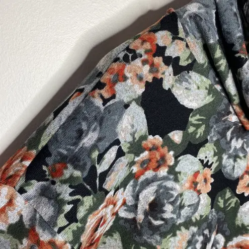 Bobeau soft knit floral print cowl neck sweatshirt with velour drawstrings sz S