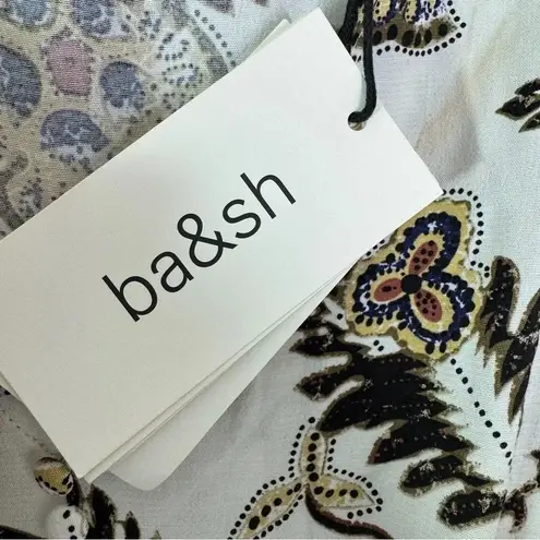 Ba&sh NWT Printed Floral Leaf Volvet 3/4 Sleeve Mini Dress Beige Size XS