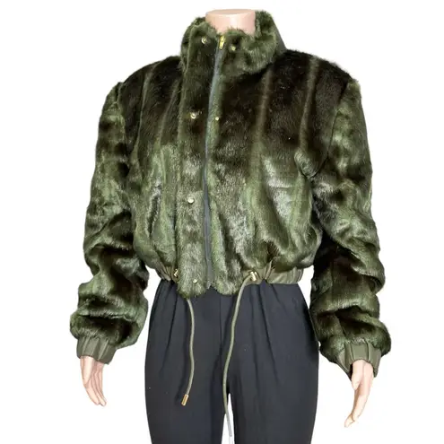 Michael Costello x REVOLVE Amir Faux Fur Jacket, Olive Green, XL