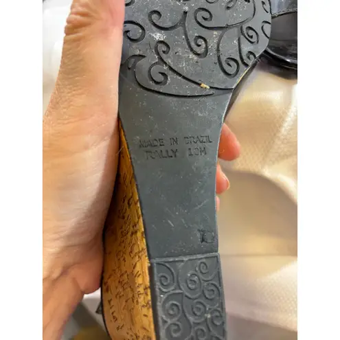 Brighton Women's  Black Cork Slingback Wedge Sandals US 10