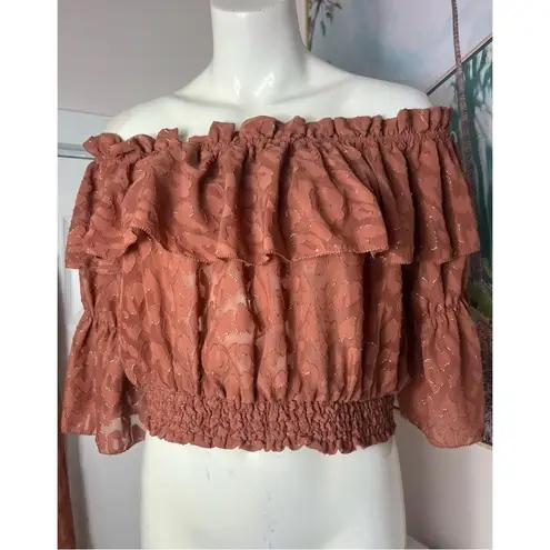 H&M  Rust Cheetah Wide Leg Pants & Off Shoulder Bardot Crop Top Set Sz 12