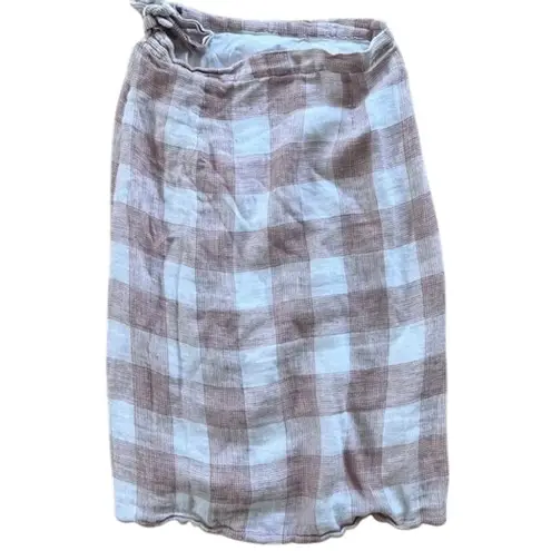 Heartloom Bently High Waist Checker Plaid Skirt Button Tie Coverup S Pink Cream