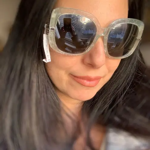 Authentic BOUCHERON 54 glitter oversized Square Swarovski crystals sunglasses Silver