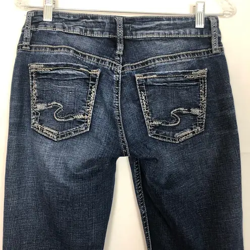 Silver Jeans Boyfriend Womens 25 Whiskered Stretch Distressed Western Cowgirl Blue