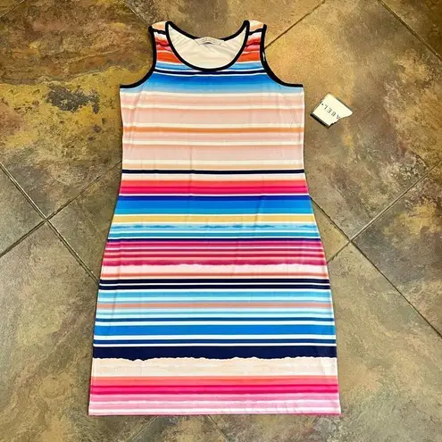 NWT New Label Multicolor Tank MIDI Dress Medium Pink