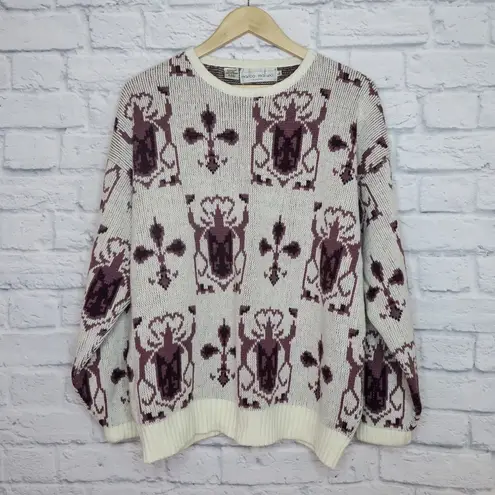 Vintage 80s Geometric Abstract Purple Sweater Size L