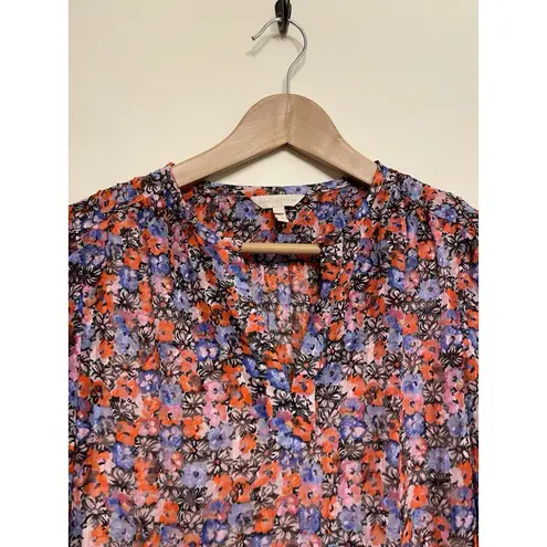 Rebecca Taylor Cosmic Floral Shift Dress Women Size 0 Silk Cotton Long Sleeve