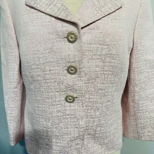 Tahari Women Light Pink Textured Collared Long Sleeve Blazer Size 12 Petite