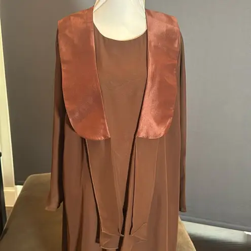 Women’s Brown Chiffon Lapel Jacket 3 Piece Formal Wedding Party Pant Suit Size 4