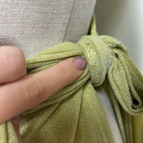 Meshki Christina Backless Wrap Cutout Maxi Dress in Green Shimmer Size Small NWT