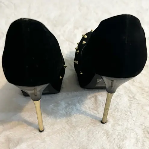 Black Faux Suede Gold Studded Metallic High Heel Platform Pumps Size 5.5