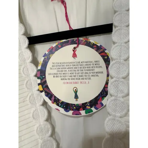 Celia B Bjorn Dress White Crisp Cotton Size Large NWT Pleated Ruffled Trim