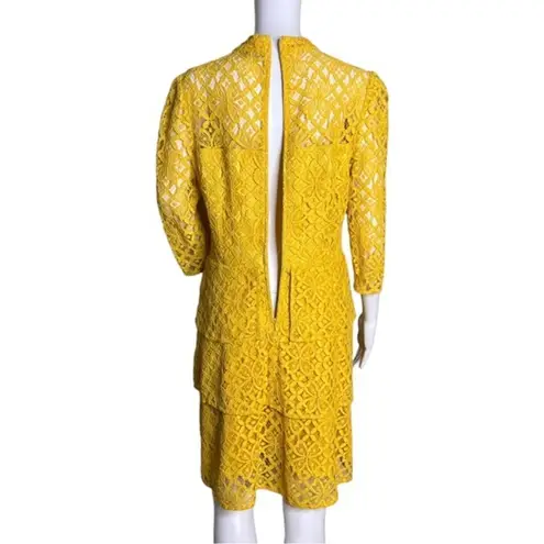 Alex Marie Dress Womens 10 Golden Yellow Nadia Tiered Lace Sheer Guipure Lace