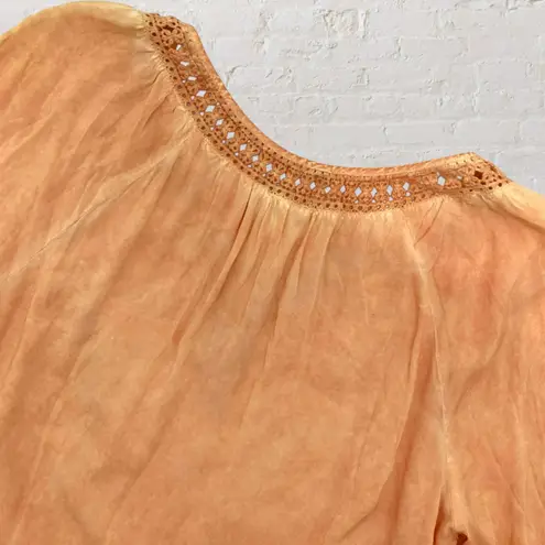 Spense Boho Blouse XL ๐งก Sweet Citrus Crochet Split Neck Ruffle Sleeve NWOT Orange