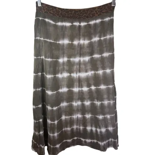 XCVI Women's Skirt Small Leopard Print Waist Tie Dye Olive Green Grunge Festival