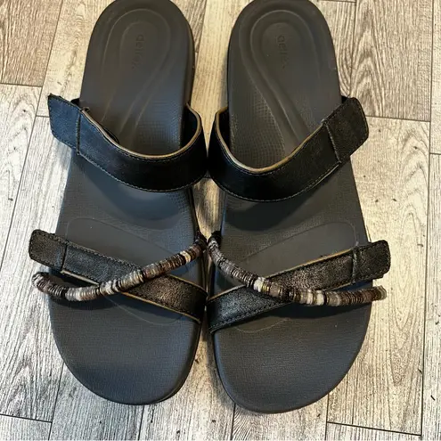 Aetrex  Kori Slide Sandals Pewter Size 40 9-9.5M Embellished Beaded Metallic