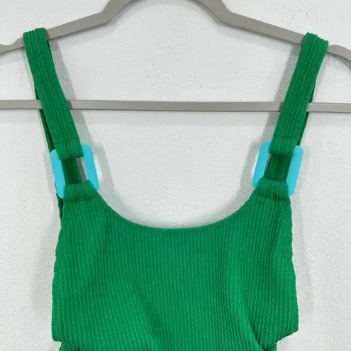 Aerie  One Piece Swimsuit XS Green Cheekiest High Cut Ribbed Square‎ Buckle Strap