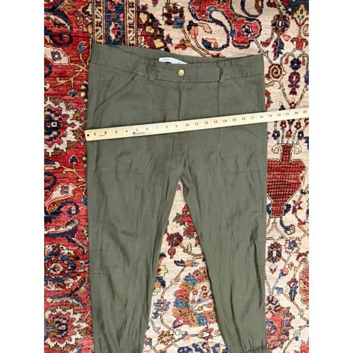 Veronica Beard Caladium Linen Cargo Jogger Pants Army Green Zip Hem Size 8