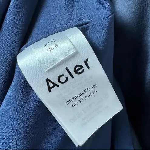 NEW Acler Paringa Long Puff Sleeve Satin Mini Dress Midnight Navy Blue US 8 NWT