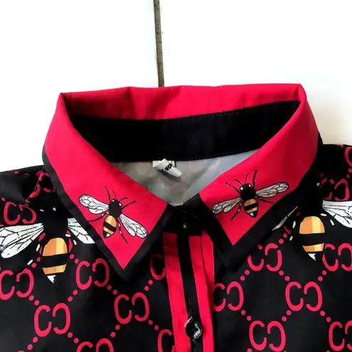 Vintage Diandian Didi Shirt Large Honey Bees Front Buttons Art to Wear Red Size undefined