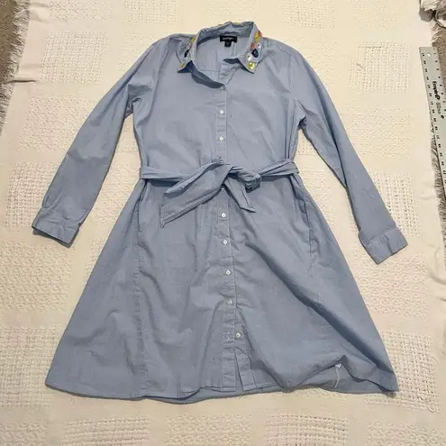 Lord & Taylor medium floral sequin collar belted shirt dress D1 1930 Blue