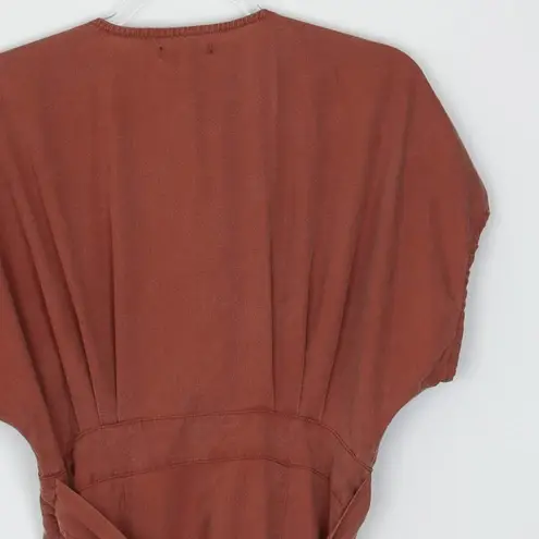 Quince Womens Rust Brown V Neck Short Sleeve Tencel Button Mini Dress Size S