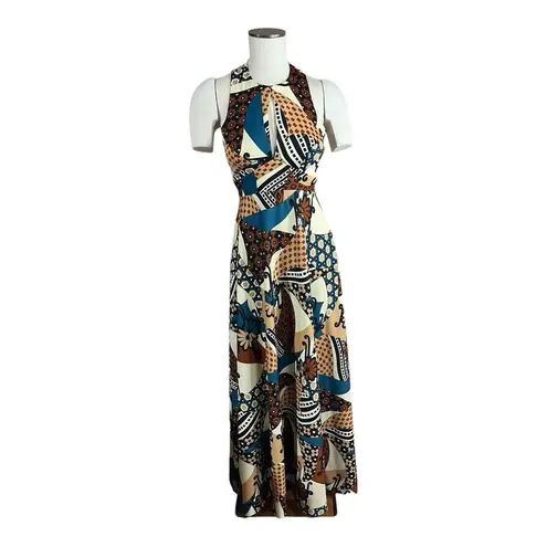 Neiman Marcus Vintage 60s/70s MOD Brown Abstract Maxi Dress Gown w/Wrap Shawl XS