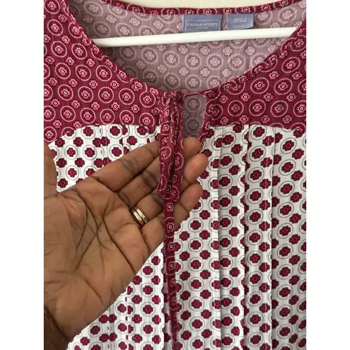 Laura Scott Petite Red & White Floral Print Blouse 3/4 Sleeve Tie Neck Basic