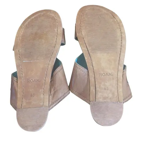 ROAN Leather Slide Sandals US 6.5 Camel Tan Flats Boho Cottagecore Boho Brown