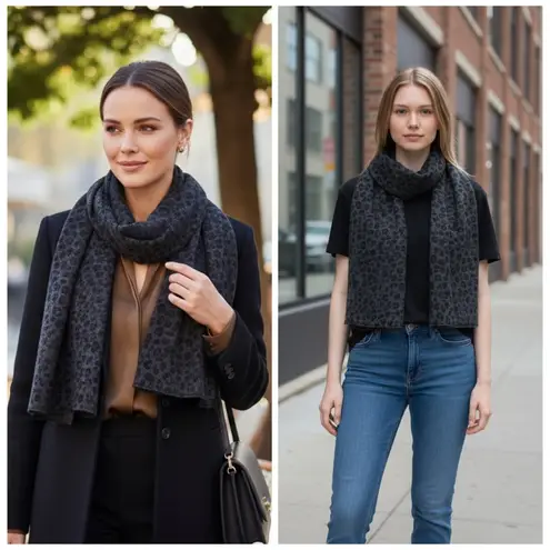 autumn cashmere NWT Leopard Print Scarf 100% Pure Cashmere Gray One Size