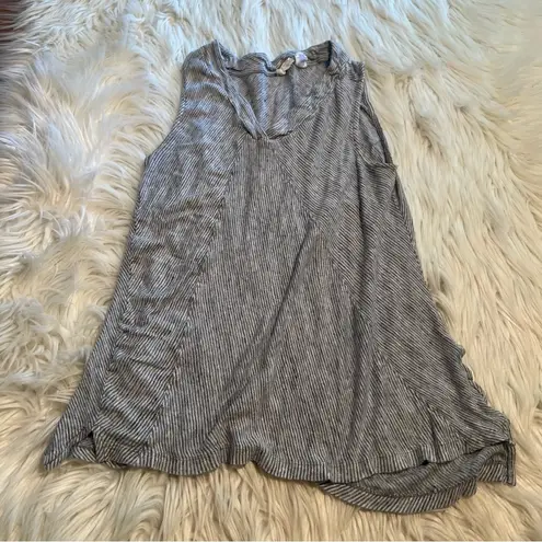 Sigrid Olsen V-Neck Linen Tank Top White Blue Stripes