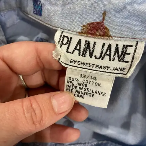 80s Plain Jane by Sweet Baby Jane Western Feather Print Romper Skort Size 13/14 Blue Size M