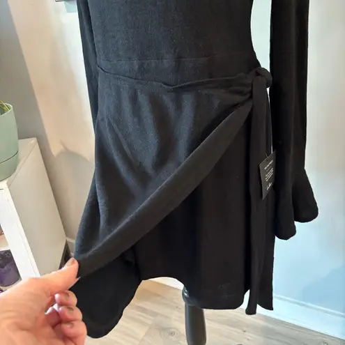 Lulus Black Ruffle Sleeve Dress NWT | Size M | Faux Wrap Skirt & Bell Cuff Size M