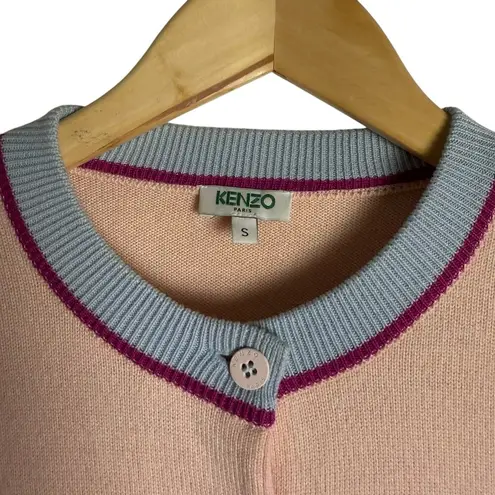 Kenzo Tiger Patch Pink Gray Colorblock Wool Cardigan Sweater Size Small