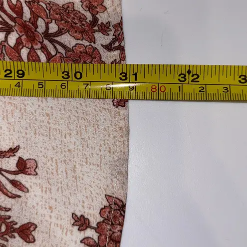 BKE Boutique Floral Handkerchief Hem Flowy Tank Beige Pink Blouse Brown Boho L