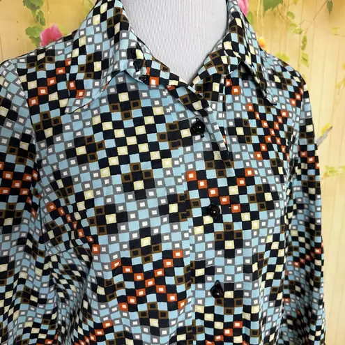 Vintage Blue  and Brown Checkered Pattern Dress