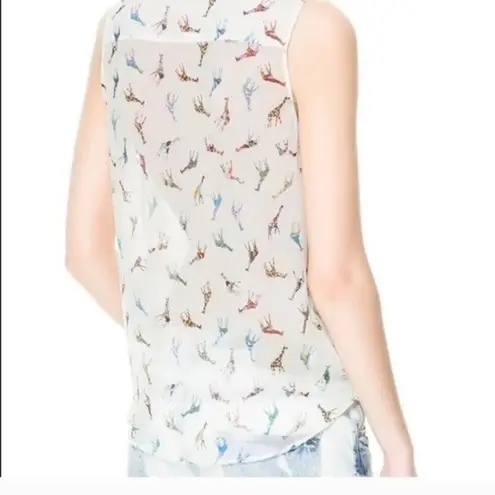 ZARA Basic Giraffe Print Cream Twist Front Wrap Top SZ XS Purple