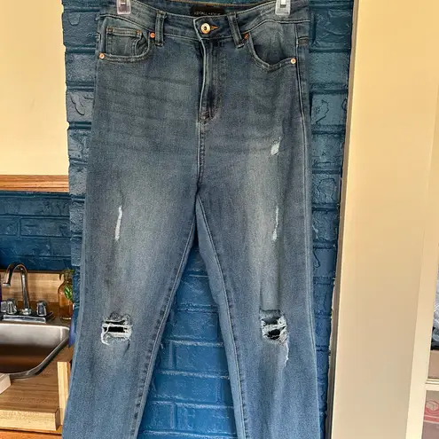 Kendall + Kylie  Blue Straight Leg Jeans with‎ Distressed Details