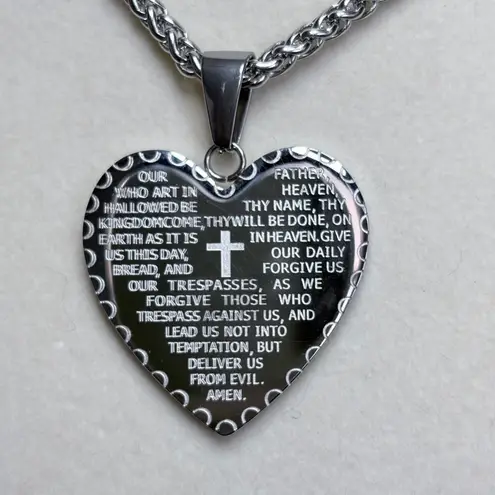 None Stainless Steel Lord’s Prayer/Serenity Prayer Heart Necklace New
