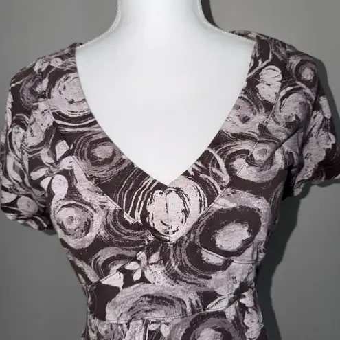 Fresh Produce Woman’s Short Sleeve Dress Sz XL Brown Floral V-neck 100% Cotton