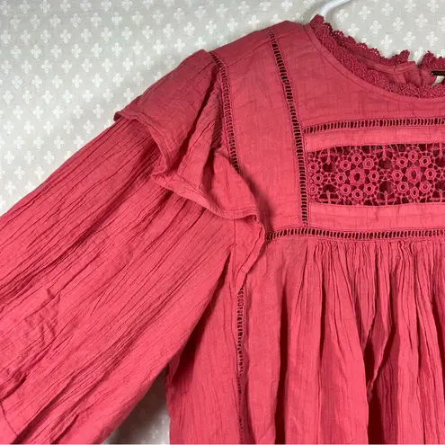 Free People  Pink Laura Eyelet Lace Peasant Top