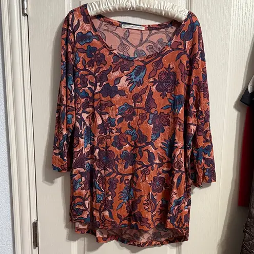 Peruvian Connection π Pima Cotton 3/4 Sleeve Batik Floral Tee