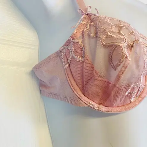 Wacoal 65781 Seductress Semi Demi Sheer Floral Embroidered Bra Size 34B Pink