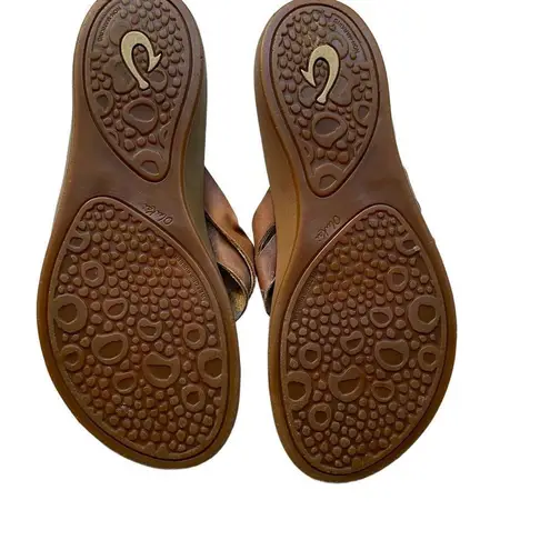 Olukai  Kaekae Tan Brown Leather Flip Flop Sandals Size 8.5-9