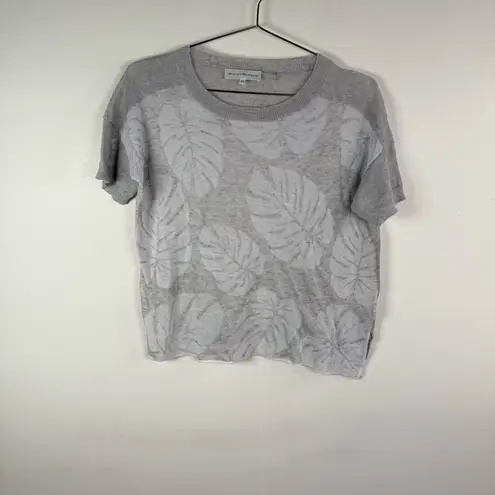 White + Warren Linen Blend Leaf Print Short Sleeve Sweater Size XS