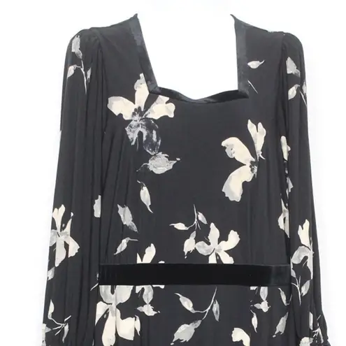 Susan Graver Pet Printed Liquid Knit Lace & Velvet Trim Midi Dress Size XL