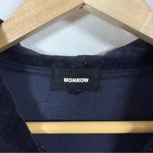 Monrow Women’s Velour Sporty Stripe Full Zip Hoodie in Neptune/Rose Size S/M Blue