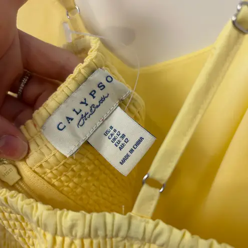 Calypso St. Barth Butter Yellow Cotton Midi Dress Eyelet Boho Resort Feminine